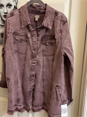 LOGO by Lori Goldstein Washed Mauve-Pink Denim JacketReleased Hem Sz 16
